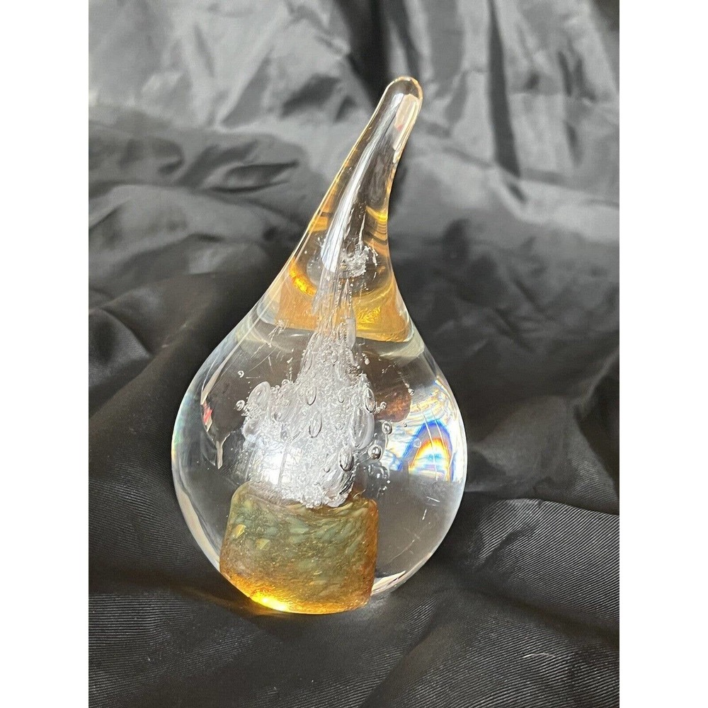 Vintage Art Glass Paperweight Teardrop By AJ Adam Jablonski 5” Controlled Bubble